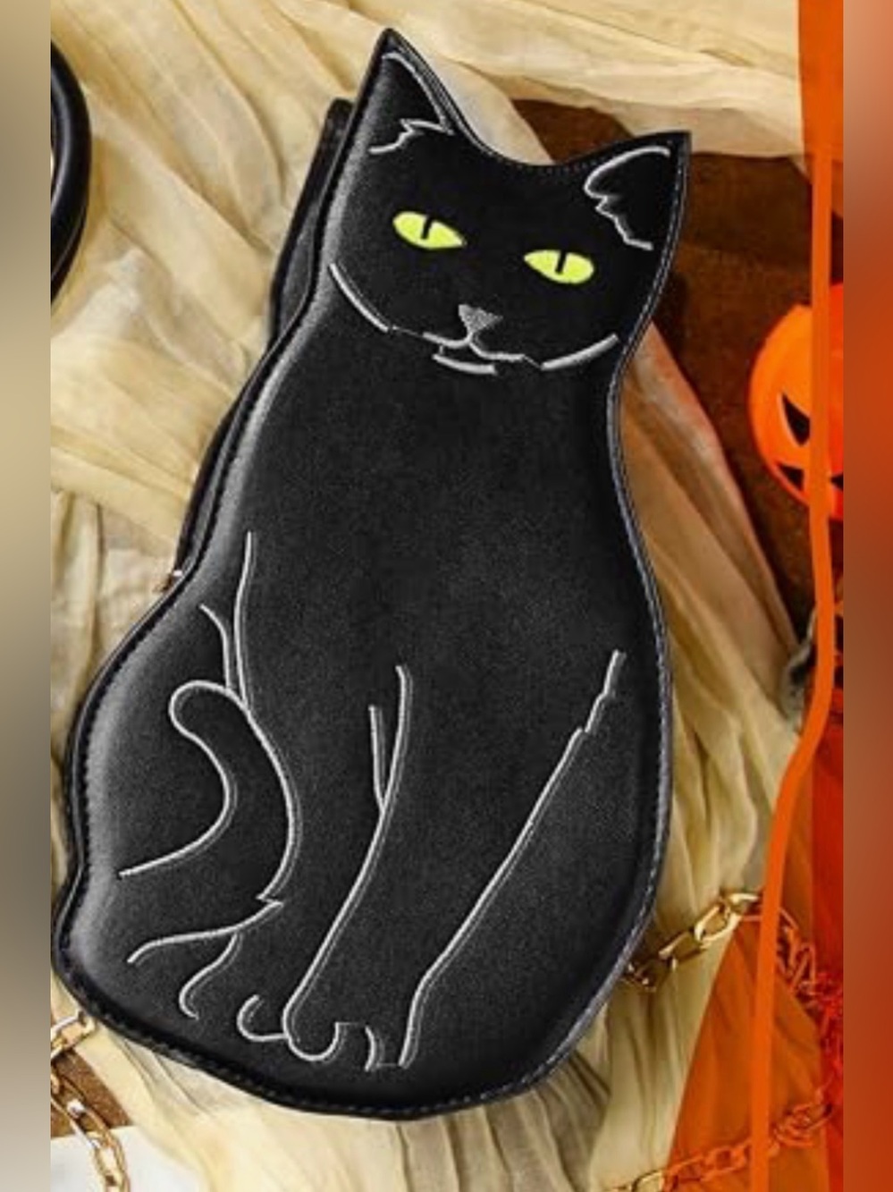 Black Cat-Shaped Crossbody Bag with Gold Chain Strap